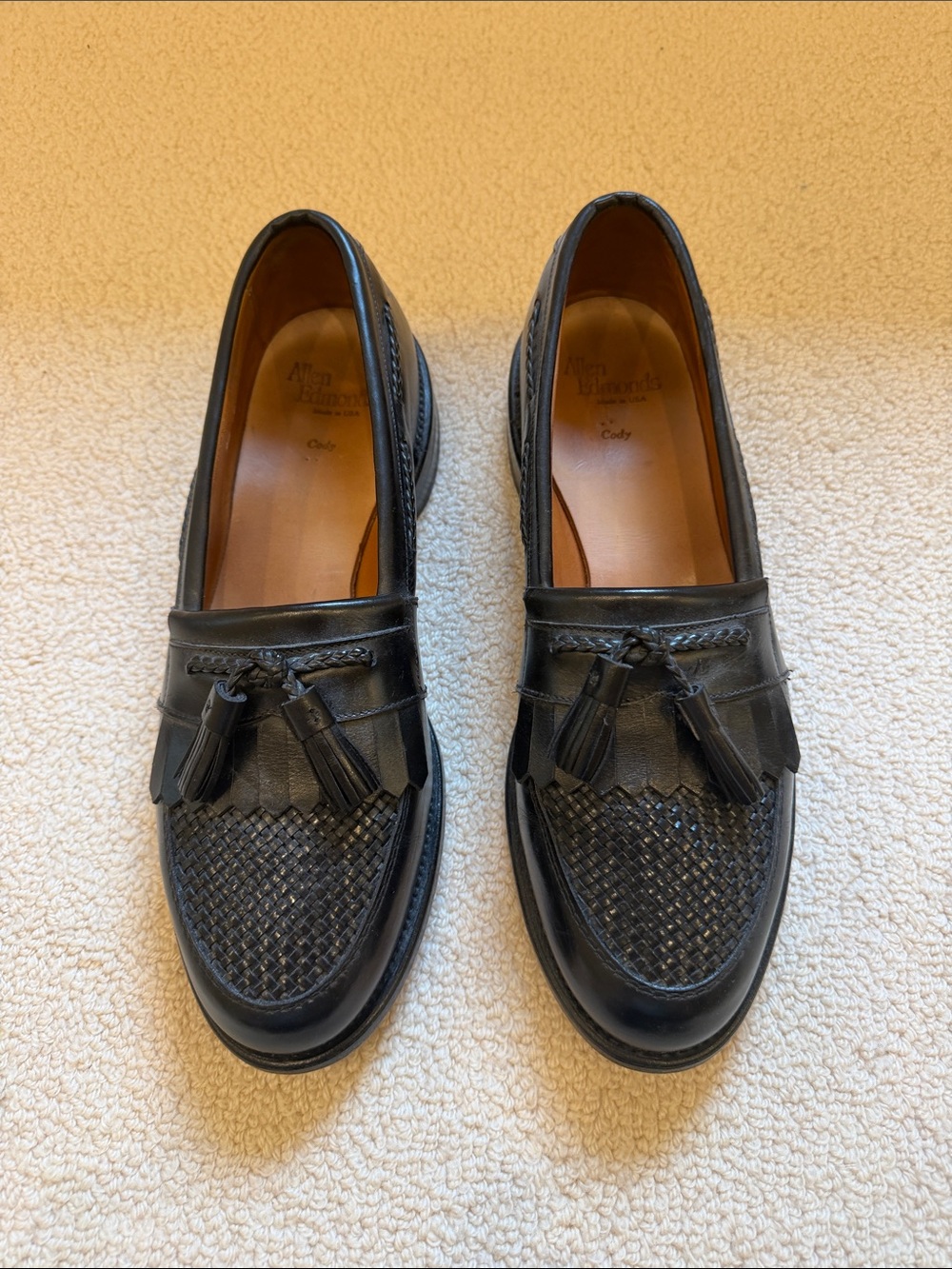 Allen Edmonds Black Leather Tassel Kiltie Woven Loafers